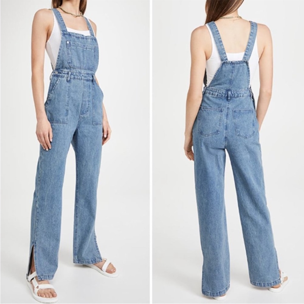 NWT WeWoreWhat Slouchy Slit Denim Overalls - Steel - Picture 2 of 16